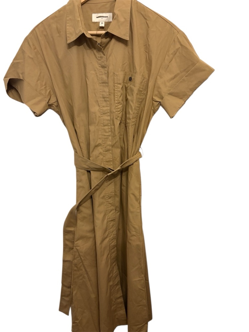 Banana Republic Tan Short-Sleeve Belted Midi Shirt Dress - Picture 2 of 6